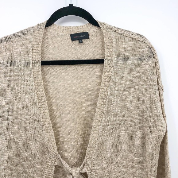 Majorelle Oatmeal Sandra Lurex Knit Front Tie Lightweight Sweater Cardigan - Picture 5 of 9